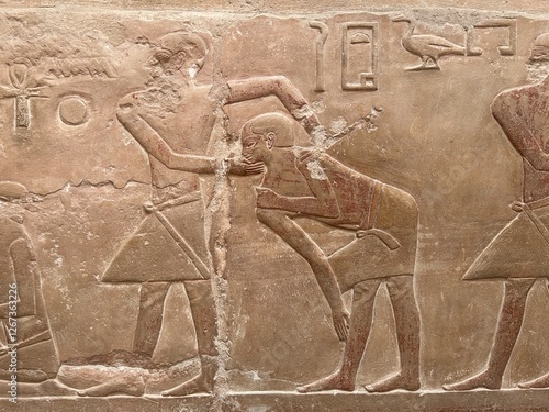 Reliefs in the tombs of inefert, unas Ankh and princess Idut showing daily life rituals in Saqqarah in Egypt