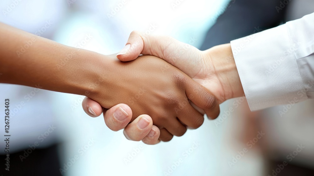 Close-up of female leader shaking hands with her team members Close-up of female leader shaking hands with her team members