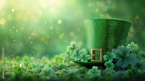 Shiny green and white St Patrick's Day clover hat emblem for a lucky festive background design