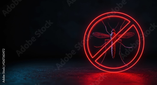 No mosquito zone: red neon sign against dark background