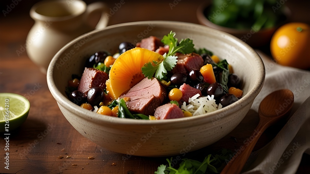 Vibrant Salad Bowl: Fresh Meal with Beans, Fruit, and Vegetables Vibrant Salad Bowl: Fresh Meal with Beans, Fruit, and Vegetables