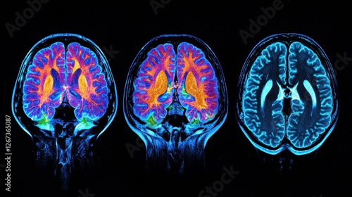 Brain scan image with highlighted regions of the brain