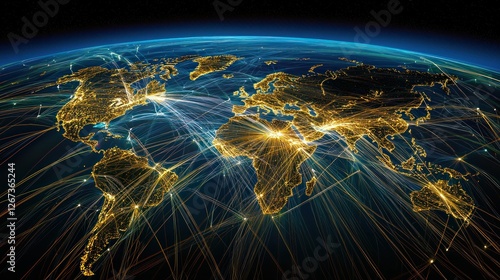 Digital connected globe with streaming data points across countries