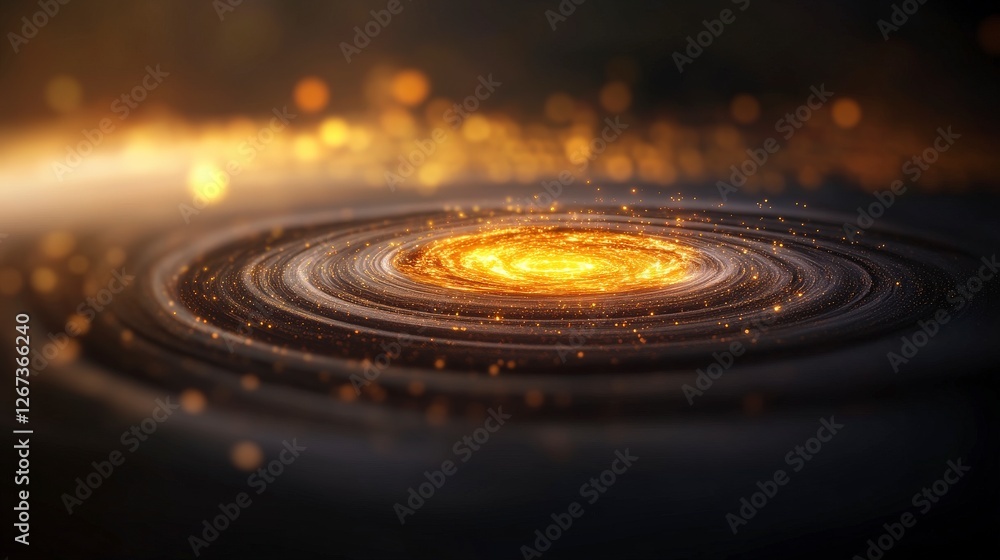 Fototapeta premium Bright Golden Galaxy with Swirling Stars and Light Effects in Cosmic Space Background