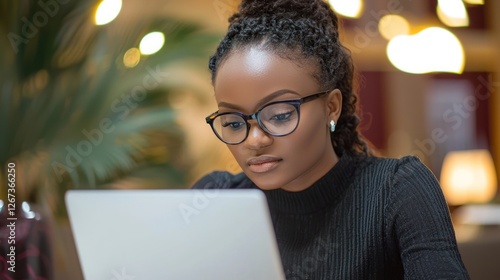 Woman working on cybersecurity tasks in an office environment photo