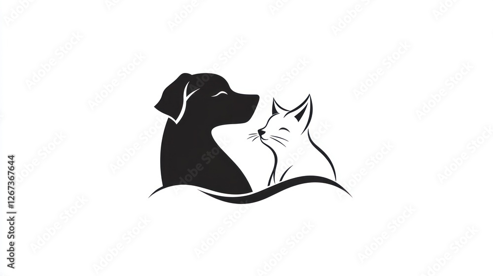 Fototapeta premium Dog and cat are snuggling together in friendship. Illustration can be used for vet or pet store