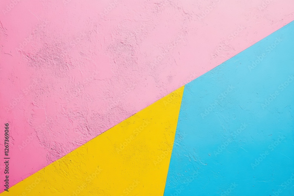 Colorful geometric wall design featuring pink, yellow, and blue sections with textured surfaces in a bright setting. Generative AI Colorful geometric wall design featuring pink, yellow, and blue sections with textured surfaces in a bright setting. Generative AI