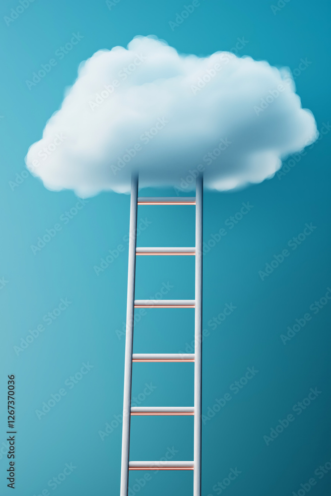 Wooden ladder reaching a fluffy white cloud against a teal backdrop, symbolizing ambition, achievement, and the pursuit of dreams Wooden ladder reaching a fluffy white cloud against a teal backdrop, symbolizing ambition, achievement, and the pursuit of dreams