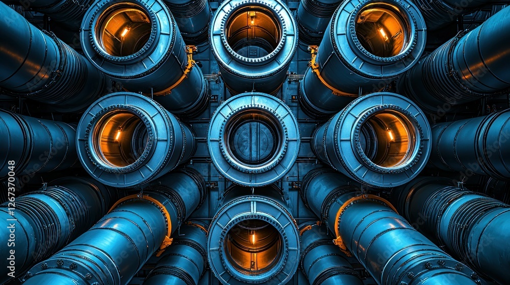 Glowing Industrial Pipes Abstract Background for Engineering Design Glowing Industrial Pipes Abstract Background for Engineering Design