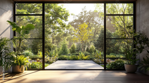 3D Garden window house room design interior architecture ideas scenery nature landscape window decor wallpaper