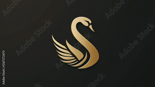 Fototapeta Naklejka Na Ścianę i Meble -  Elegant gold swan logo design, dark background, website icon