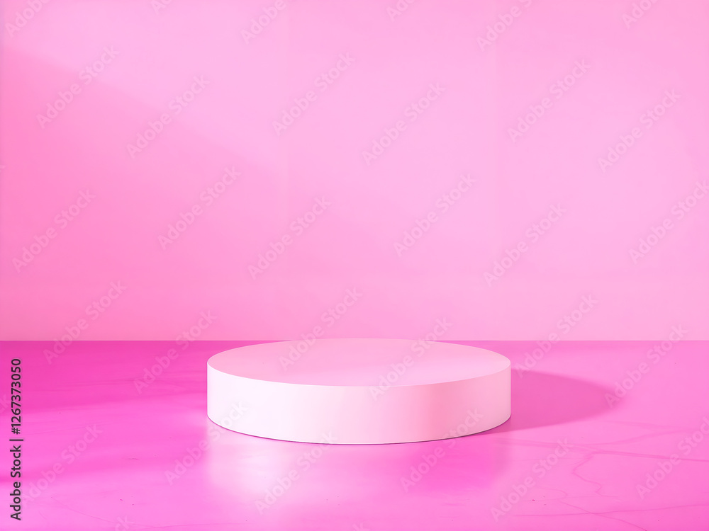 A minimal pink studio background with a round podium, ideal for product display and branding. Generative AI A minimal pink studio background with a round podium, ideal for product display and branding. Generative AI
