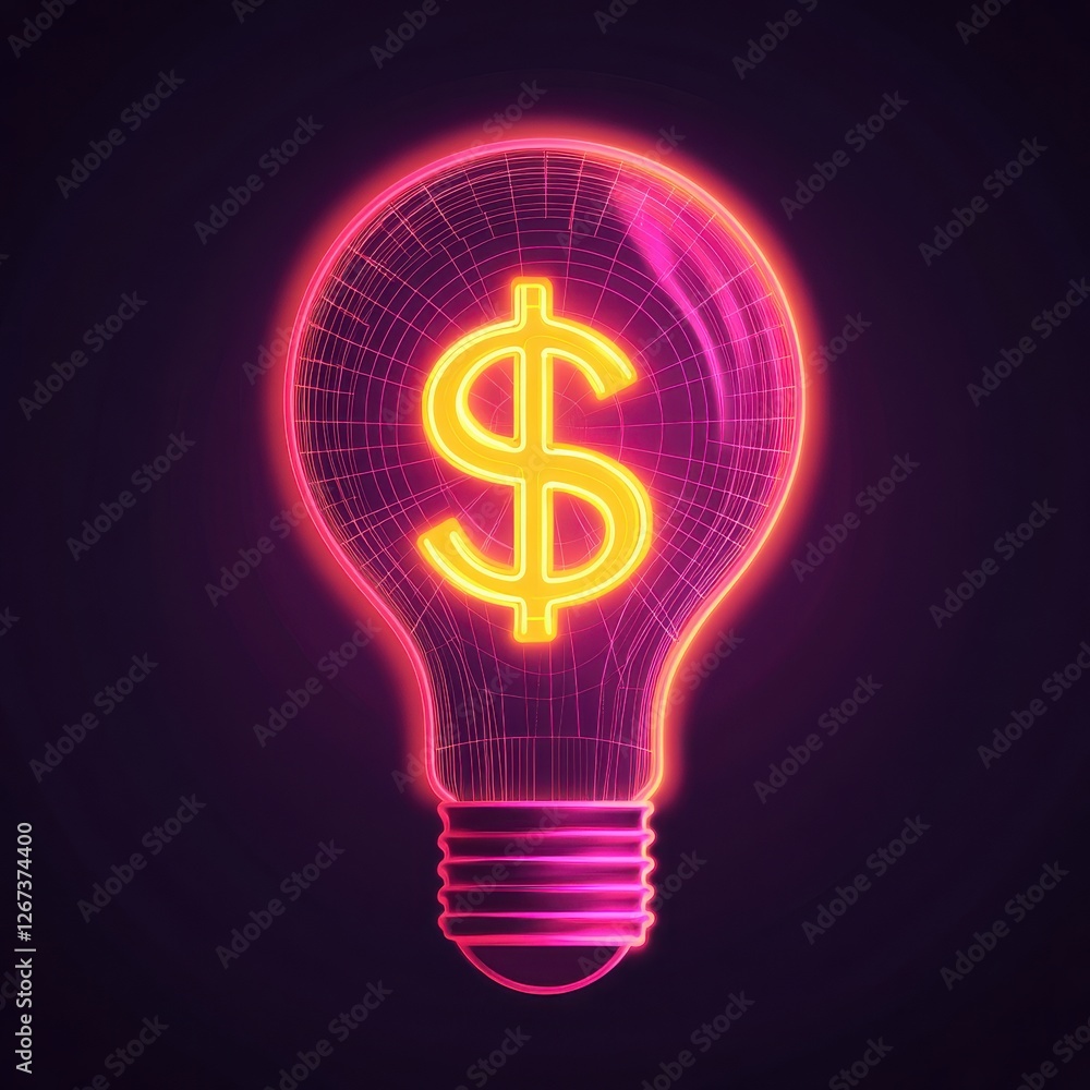 A neon light bulb icon featuring a dollar sign, representing innovative financial ideas and concepts in the business world. A neon light bulb icon featuring a dollar sign, representing innovative financial ideas and concepts in the business world.