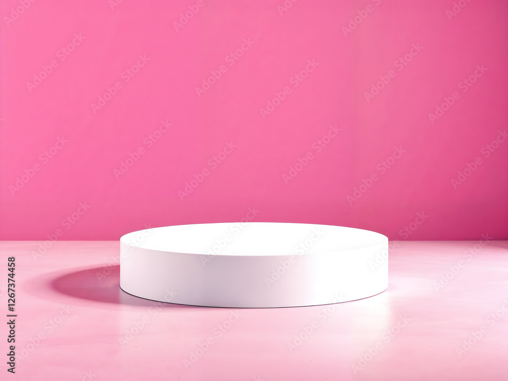 A minimal pink studio background with a round podium, ideal for product display and branding. Generative AI A minimal pink studio background with a round podium, ideal for product display and branding. Generative AI