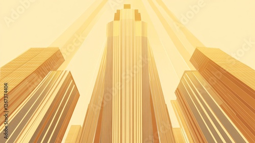 Golden Art Deco Skyscraper Illustration | Majestic Architecture