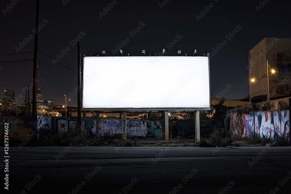 Empty billboard at night in urban setting. Possible use Stock photo Empty billboard at night in urban setting. Possible use Stock photo