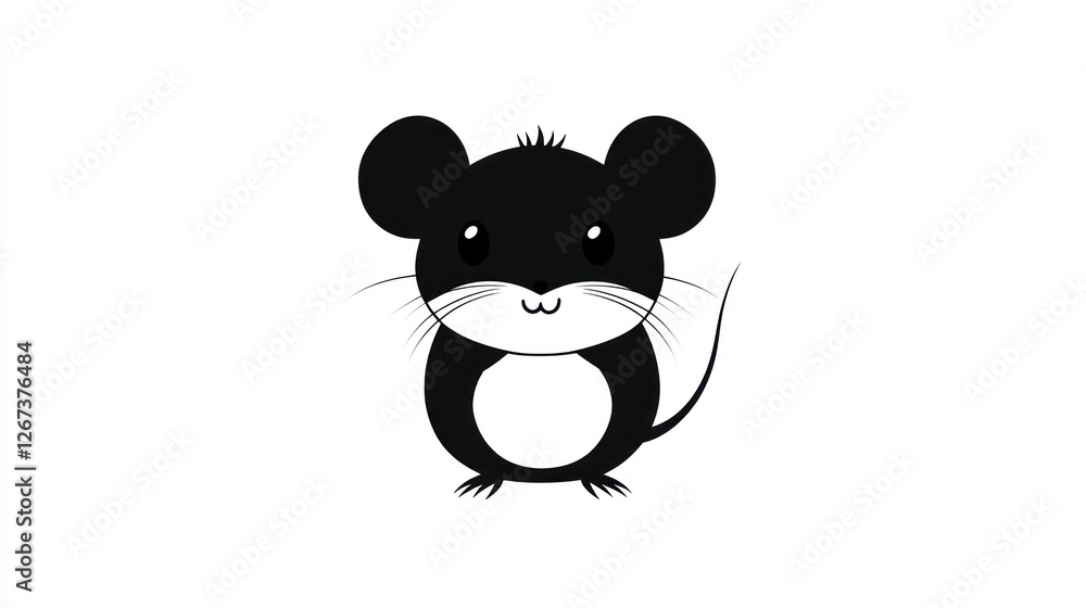 Naklejka premium Cartoon mouse stands on white backdrop. Cute animal for children's story or educational use