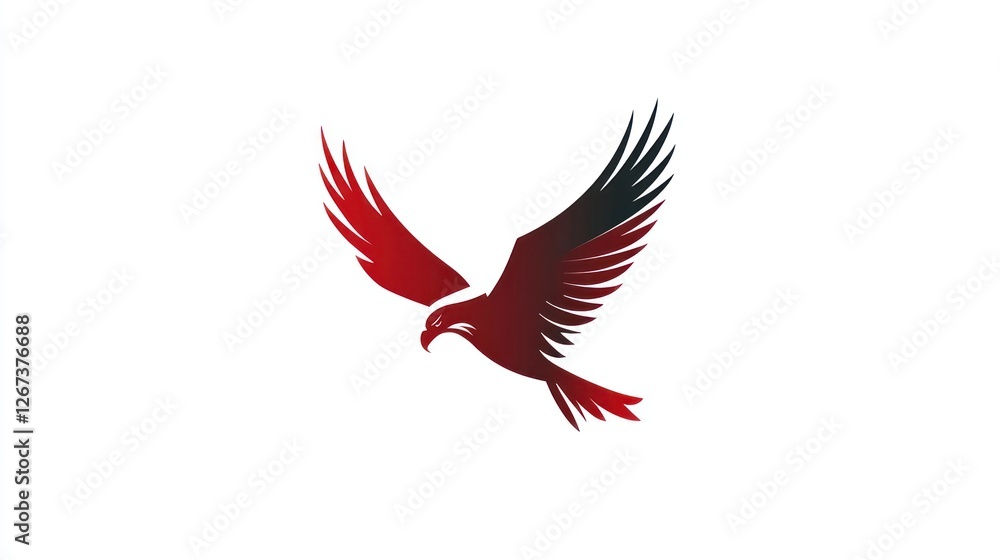 Fototapeta premium Red eagle in flight, white background, freedom concept, logo design