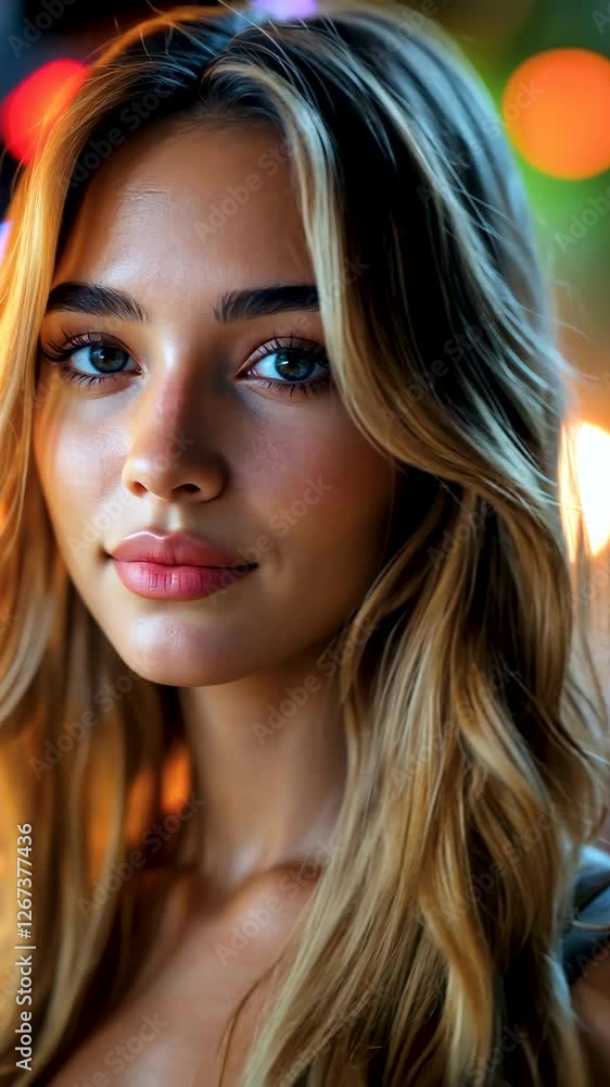 Young woman with flowing hair and expressive eyes Young woman with flowing hair and expressive eyes