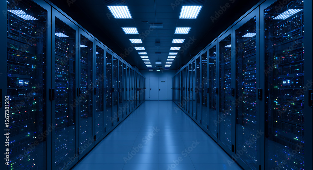 ** Data Center Majesty: Rows of Servers & Glowing Lights - Tech Infrastructure, Cloud Computing, and Information Technology Powerhouse ** Data Center Majesty: Rows of Servers & Glowing Lights - Tech Infrastructure, Cloud Computing, and Information Technology Powerhouse