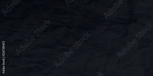 Black clean crumpled paper background. Horizontal crumpled empty paper template for posters and banners. Vector illustration
