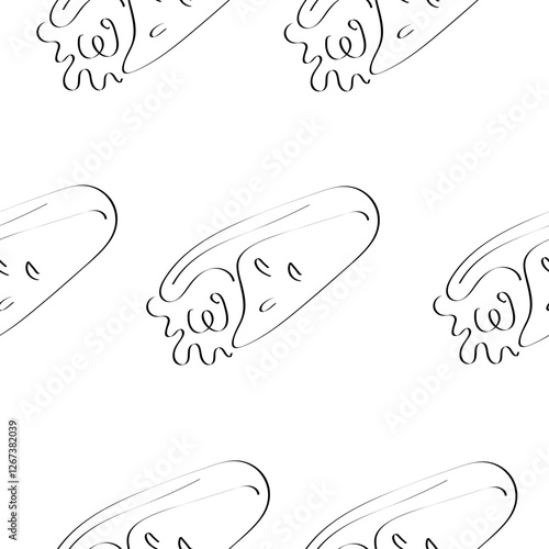 seamless pattern with fast food namely shawarma with vegetables and meat drawn in line art style, for food or textile packaging