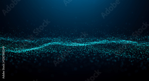Teal Particle Wave: Abstract Data Stream, Digital Ocean, Cyber Space, Modern Tech Background, Futuristic Design, Deep Blue Innovation