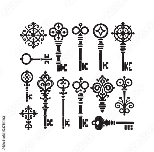 Wallpaper Mural Antique key silhouettes Medieval and modern keys silhouette vector illustration Torontodigital.ca
