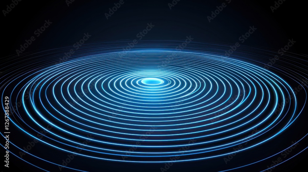 Fototapeta premium Abstract circular light waves on dark background