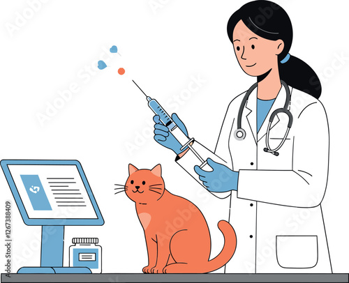 Veterinarian administering vaccine to an orange cat in a clinic