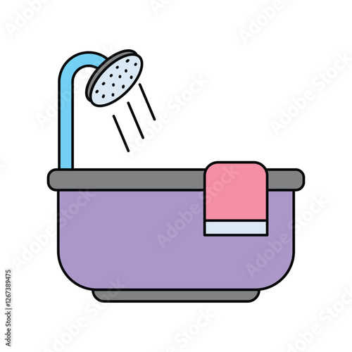 bathtub lineal color line icon with white background vector stock illustration