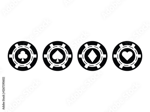 set of editable vector silhouette black poker chips symbol design illustration isolated on transparent background