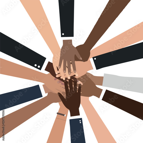 Diverse hands coming together symbolizing unity and collaboration in teamwork