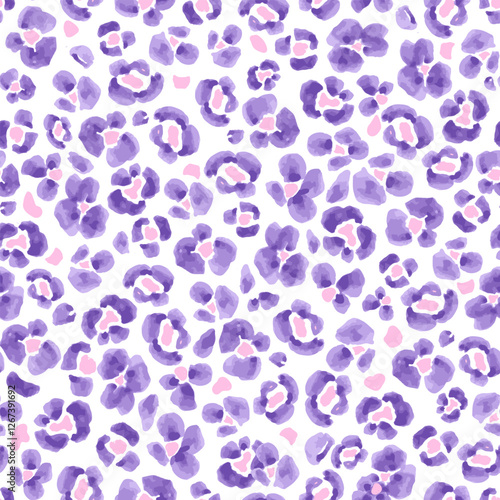 Bright Leopard Skin Texture Pattern Vector. Naive Abstract Flowers, Seamless Animal Skin Pattern. purple Leopard Camouflage animal. Leopard pattern textile design watercolor animal safari design art.