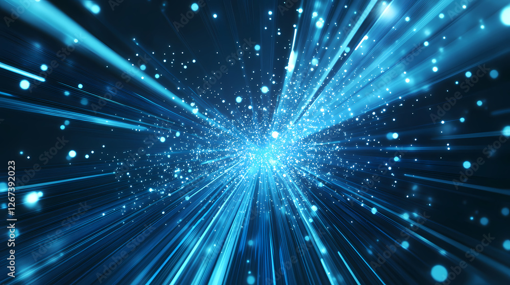 Fototapeta premium Abstract Blue Image with Light Rays and Particles