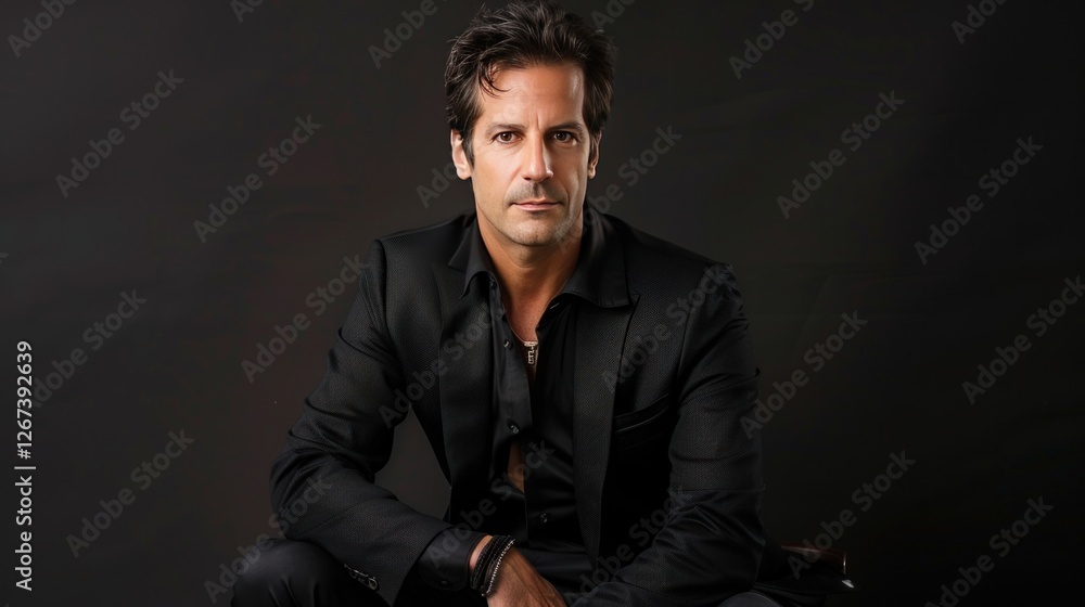 A bold man posing in black suit, highlighting confidence and charisma, A bold man posing in black suit, highlighting confidence and charisma,