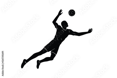 Silhouette of a player jumping for a block at the net vector art illustration.eps