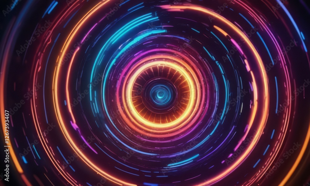 Abstract spiral of vibrant neon lights creating a mesmerizing tunnel effect with a futuristic vibe. Abstract spiral of vibrant neon lights creating a mesmerizing tunnel effect with a futuristic vibe.