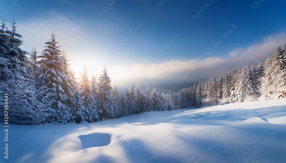 winter landscape with snow scene with peaceful and beautiful feeling winter landscape with snow scene with peaceful and beautiful feeling