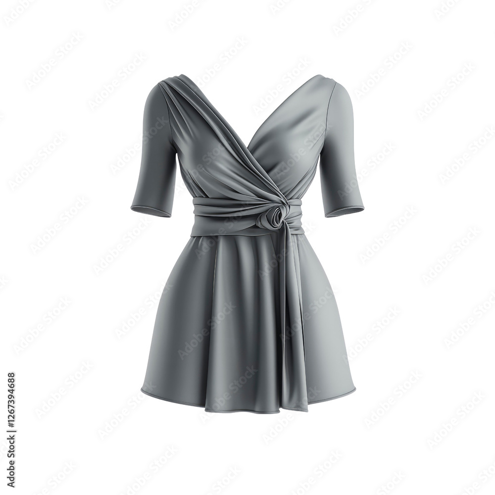 Elegant Gray Wrap Dress 3D Render of a Short-Sleeved A-Line Gown Elegant Gray Wrap Dress 3D Render of a Short-Sleeved A-Line Gown