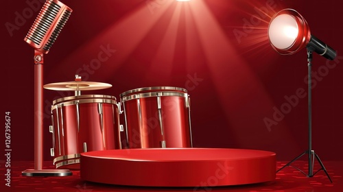 Red Stage Drums Microphone Spotlight photo