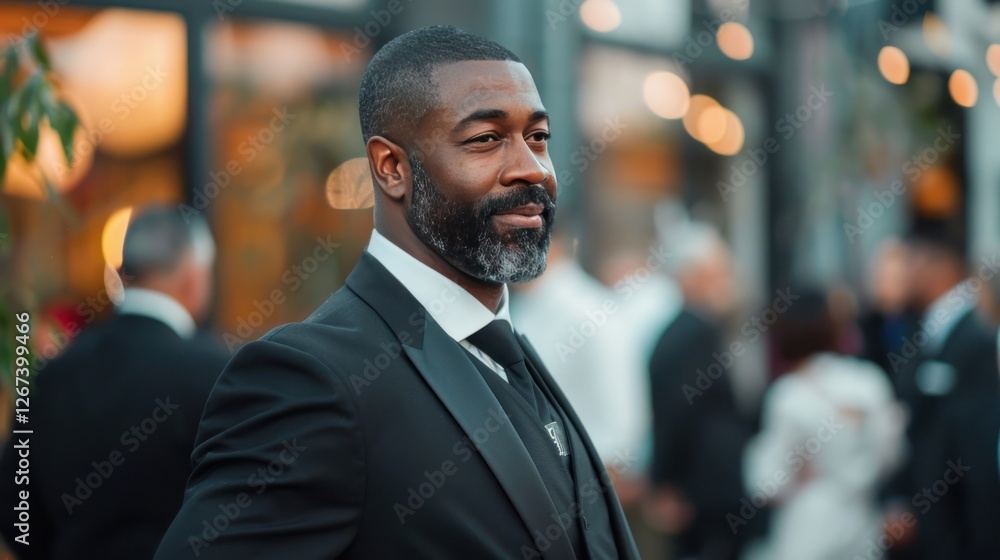 A charismatic man in black suit at event, blending elegance with style, A charismatic man in black suit at event, blending elegance with style,