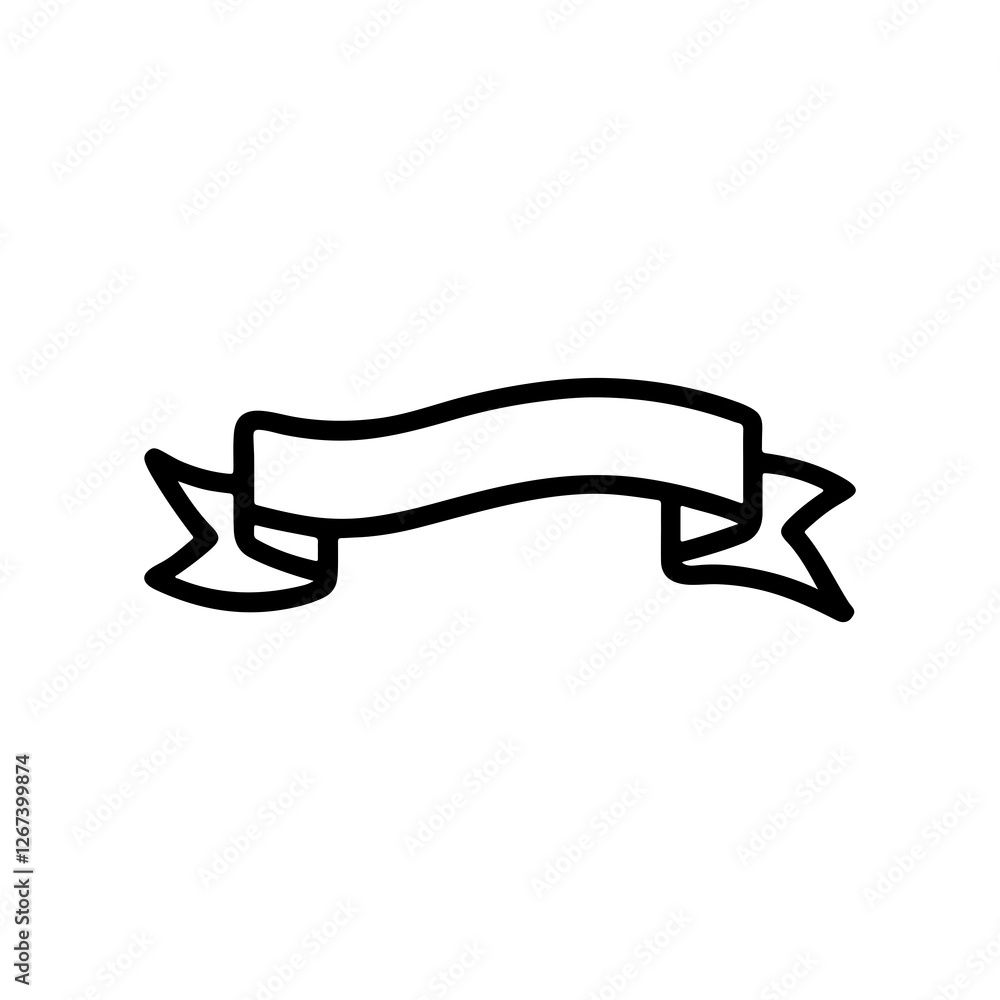Fototapeta premium Black and White Ribbon Banner Outline
