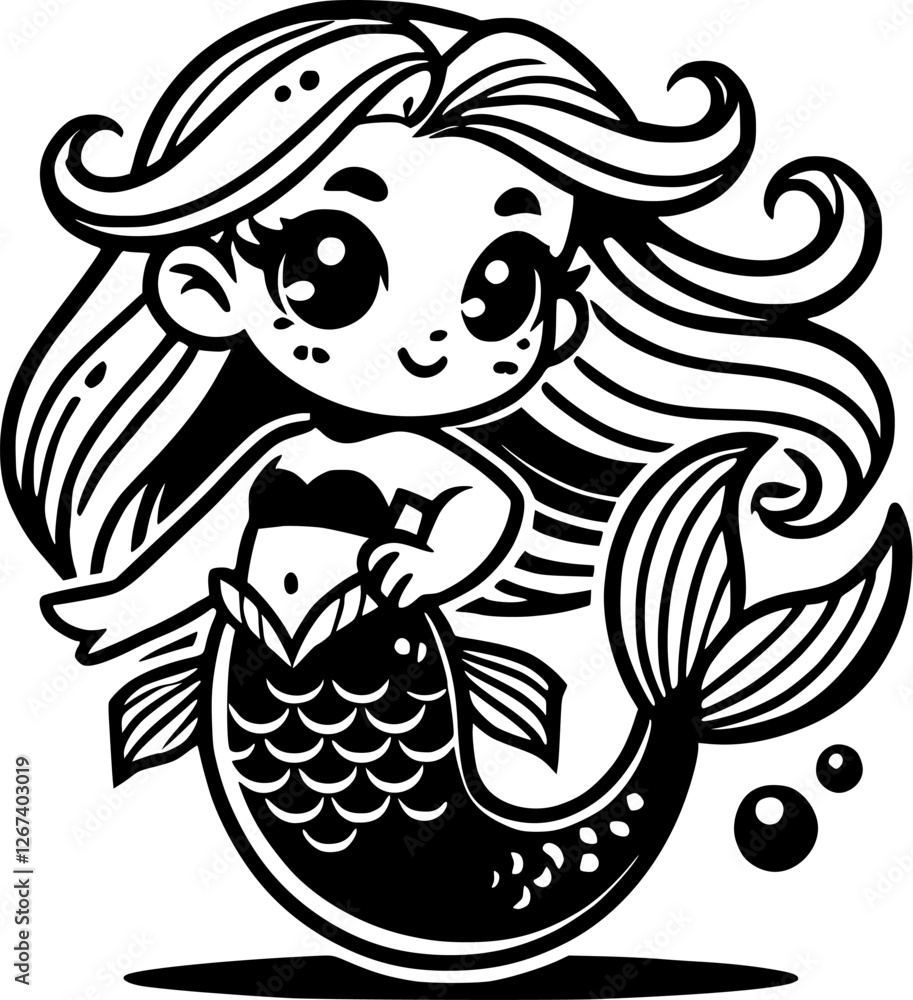 Obraz premium little cute mermaid girl, comic, manga, anime, vector, eps