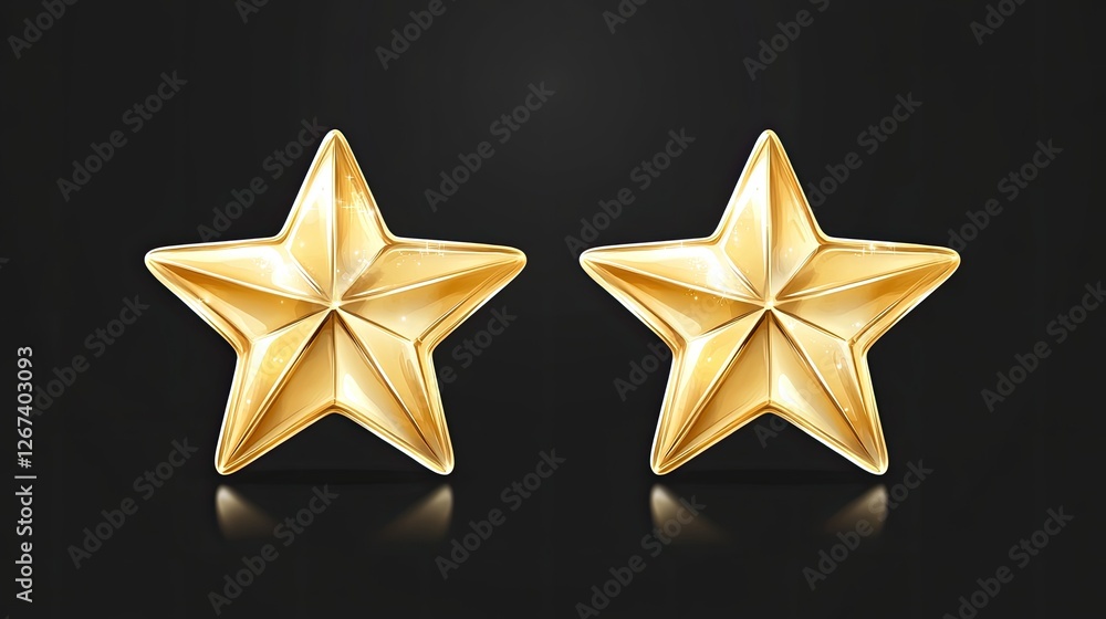 Obraz premium Two stars isolated. Two gold stars symbolize the level of service quality and business. Two-star rating. Stars background. Christmas festive background.