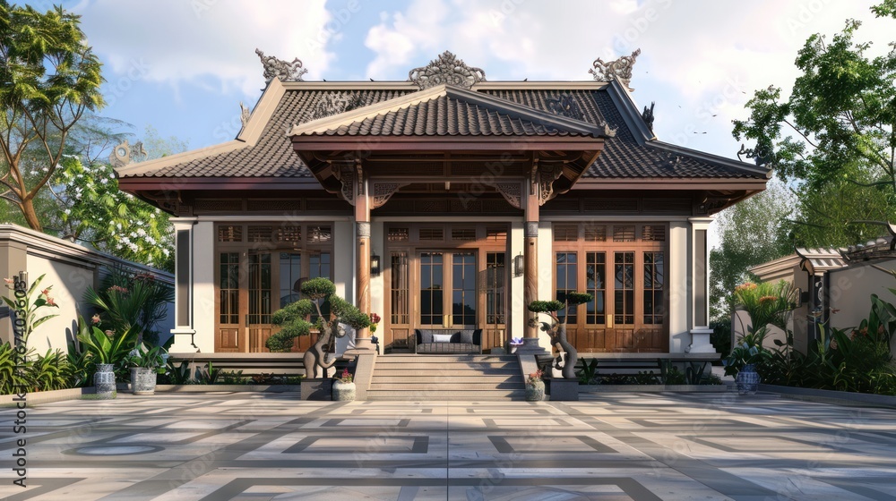 A classic classic house model, with symmetrical designs and traditional elements, A classic classic house model, with symmetrical designs and traditional elements,