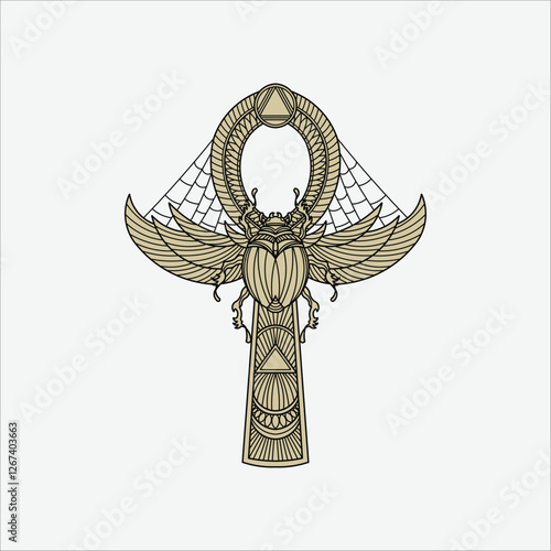 ankh scarab beetle drawing artwork handmade illustration