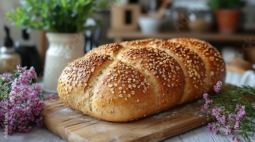 Top view bread baking photo