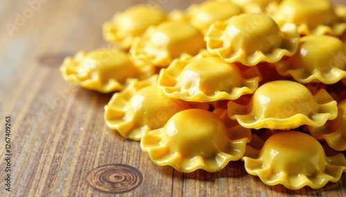 Large pile of raw raviolis with various shapes and sizes, Italian, pasta, food
