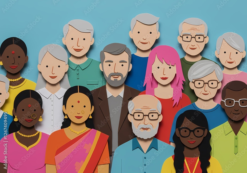 Colorful Paper Cut Art of a Diverse Crowd – Unique, Inclusive, and Eye-Catching Design Colorful Paper Cut Art of a Diverse Crowd – Unique, Inclusive, and Eye-Catching Design
